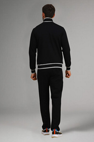 BESSA Black Stand-Up Collar Tracksuit Set 2 Thread Fabric Straight Leg Zipper Pocket Men's