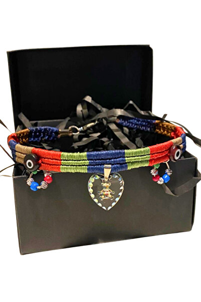 She Sells Kuçiko Nazar Boncuğu Kalp ve Ayıcık Detaylı Sallanan Charmlı Çok Renkli Köpek Kolyesi