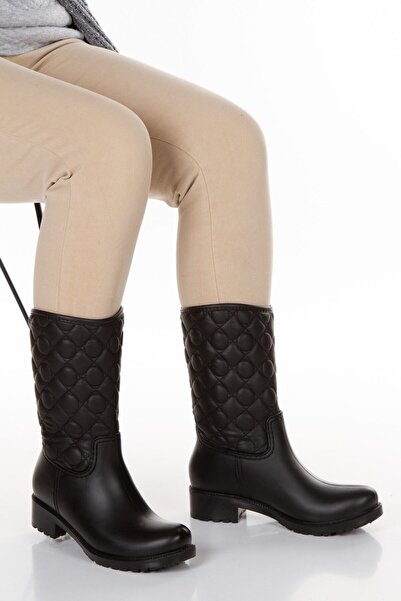 Sea&Blue Black Diamond Patterned Flexible Calf Waterproof Comfortable Wearing Rain Boots 2