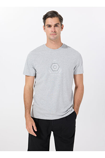 People By Fabrika Bisiklet Yaka Baskılı Gri Melanj Erkek T-Shirt PBF5SM-TST 9546