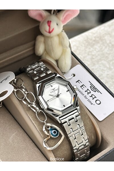 FERRO Steel Cord Silver Color Waterproof, Guaranteed Women Wristwatch+Bracelet