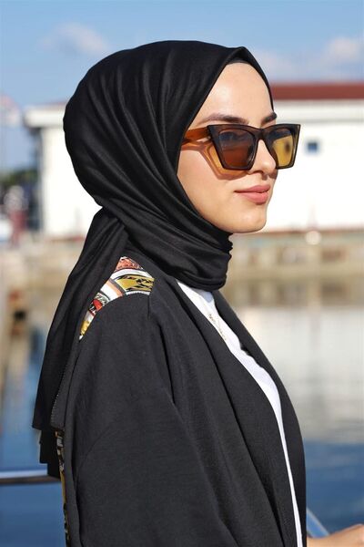 LA SEFA شال أسود من القطن الممشط باللون الأسود