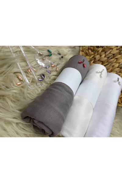 LA SEFA 3-Piece Combed Cotton Plain Shawl-White-Ekur Dark Gray