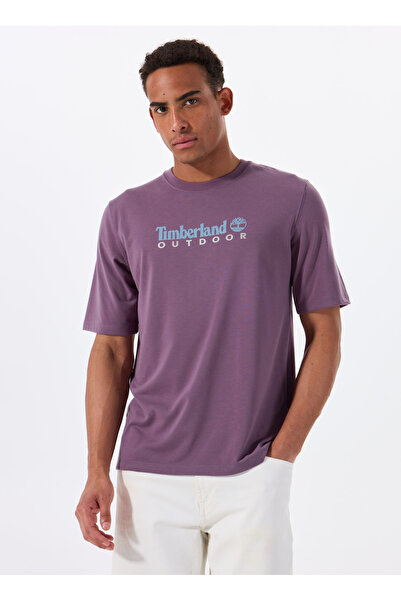 Timberland تي شيرت رجالي أرجواني برقبة دائرية مضاد للأشعة فوق البنفسجية
