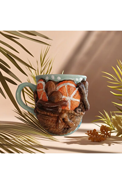 MAKARON SANAT HASIR SEPETTE PORTAKAL TARÇIN BADEM ARAJMANI BİG BOY ÖZEL TASARIM POLİMER KİL KUPA BARDAK