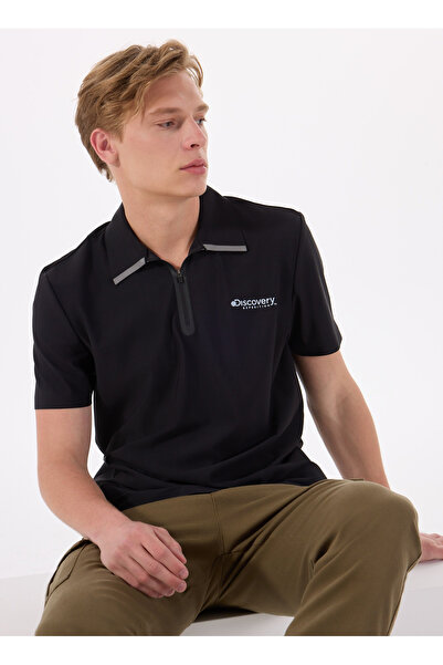 Discovery Expedition D5SM-TST3857 Siyah Relaxed Düz Erkek Polo T-Shirt