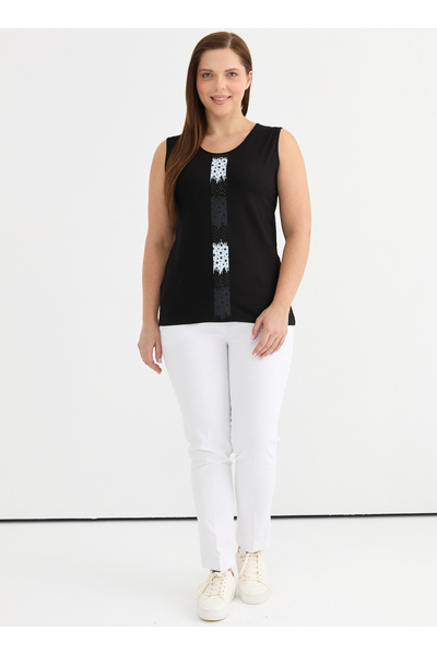 Selen Yuvarlak Yaka Baskılı Siyah Kadın Bluz 25YSL8090-BB