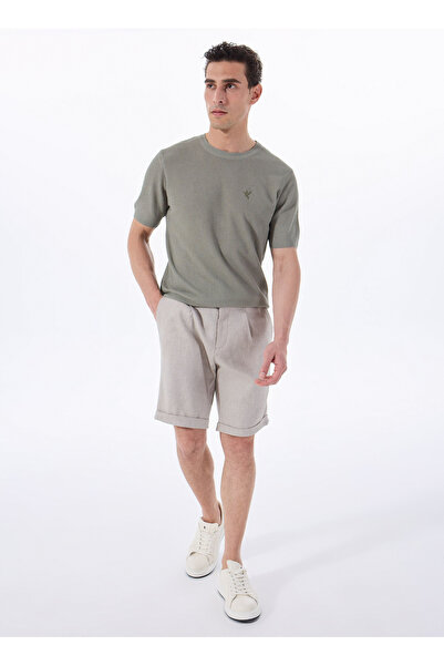 Fabrika Bej Erkek Basic Keten Karışımlı Bermuda Şort F5SM-SHT 2752