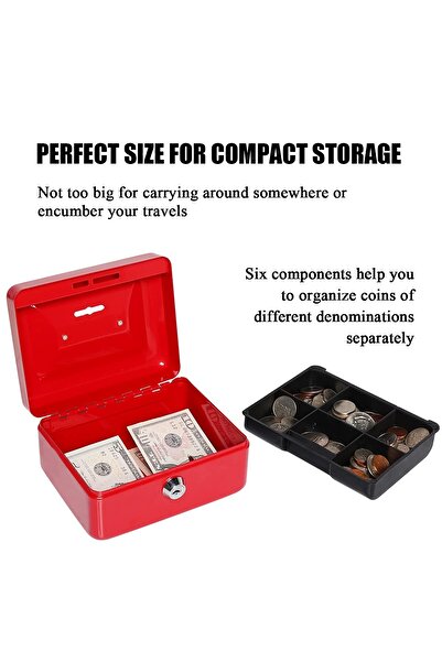 Toybox Steel Cash Box with Key Lock Metal Small Money Organizer with Money Tray Cash Storage Box with Locka