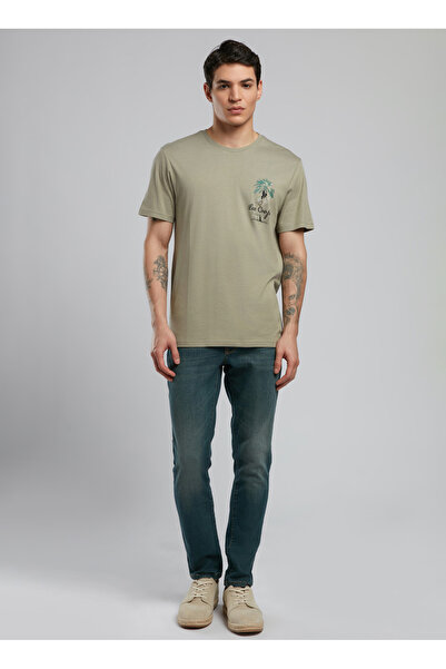 Lee Cooper Ανδρικό μπλουζάκι με στρογγυλή λαιμόκοψη χακί 252 LCM 242048 GAVINO KHAKI