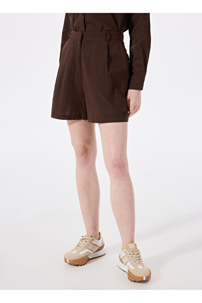 Jeep Kahve Kadın Lastikli %100 Keten Şort J5SL-SHT7109