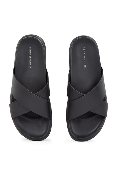 Tommy Hilfiger % 100 Deri Çapraz Çift Bantlı Sandalet Erkek SANDALET FM0FM05358 BDS