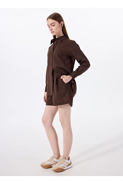 Jeep Kahve Kadın Lastikli %100 Keten Şort J5SL-SHT7109