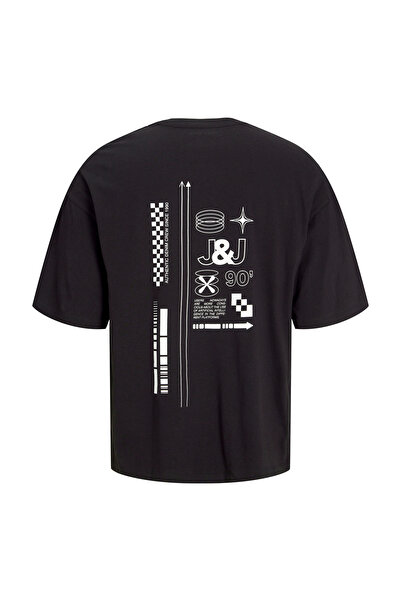 Jack & Jones Ανδρικό μπλουζάκι με λαιμόκοψη μαύρο 12273506_JJALMOS TEE SS CREW NECK