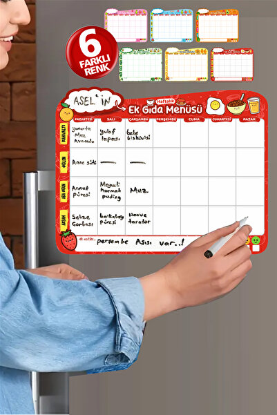 CiciMagnet Kırmızı Haftalık Ek Gıda Menü Planlayıcı Magneti Yaz-sil Kalemli (...