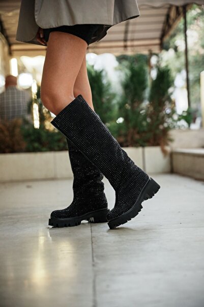 diclepolat Cizme de călărie zilnică pentru femei, neagră, fără fermoar, Velosa