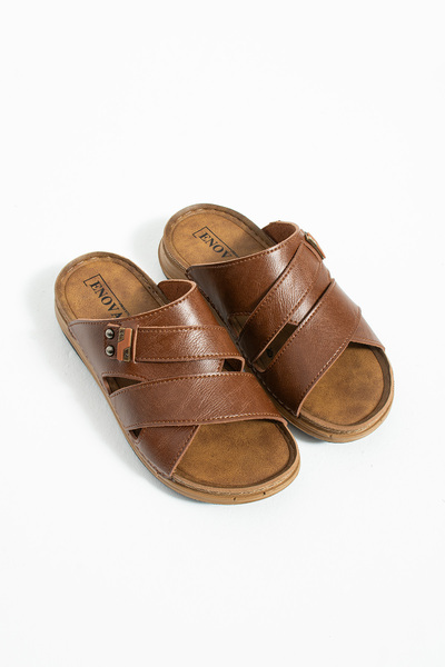 Enova Birrbazaar Men's Orthopedic Double Monta Sole Buckle Stitched Stylish Home Out Leather (Artificial) Men's Slippers