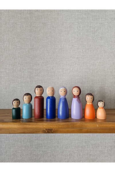 Mesu Ahşap Oyuncaklar Mesu 8'li Waldorf Ahşap Geniş Aile, Peg Bebek Oyuncak Set