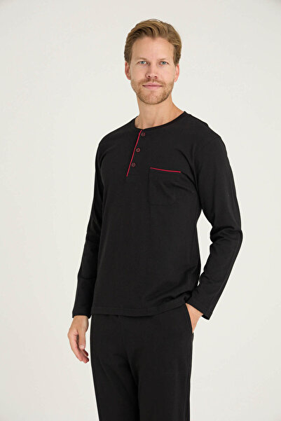 KLY 100% Cotton New Season Midi Collar Men's Stylish Design Pajama Set