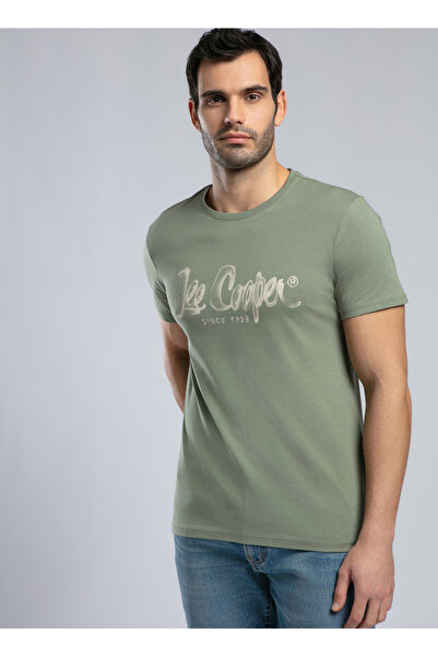 Lee Cooper Ανδρικό μπλουζάκι με στρογγυλή λαιμόκοψη χακί 252 LCM 242002 DRAWINGLOGO KHAKI