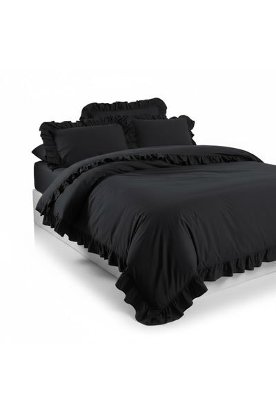 By Masuaa Double Black Ruffle Bedding Set 2 Pillowcases |   Without Sheets |
