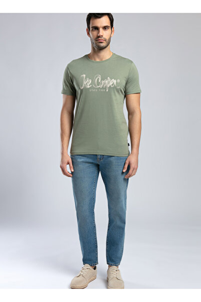 Lee Cooper Ανδρικό μπλουζάκι με στρογγυλή λαιμόκοψη χακί 252 LCM 242002 DRAWINGLOGO KHAKI