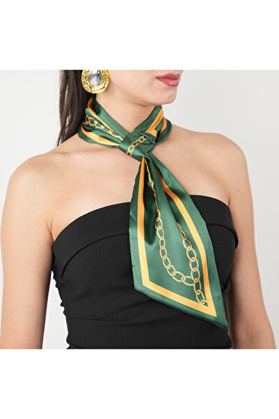 LERAIY Yeşil Zincir Desenli Kravat Eşarp
