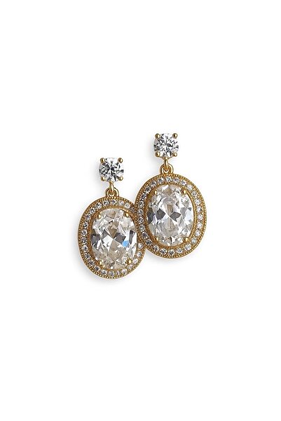 Owentis Çelik Kristal Taşlı Oval Kesim Muffle Küpe -kararma yapmaz-