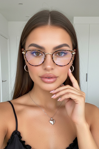 REN EYEWEAR نظارات REN CLARA CAT EYE LEOPARD ذات إطار معدني مع براغي وحماية من الضوء الأزرق وشاشة شفافة