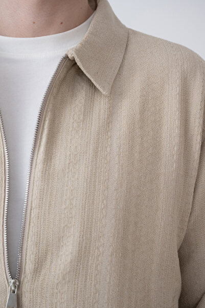 İLKCET MODA Ανδρικό κοντό μπουφάν με έθνικ σχέδιο σε μπεζ χρώμα