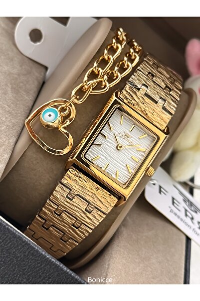 FERRO Brand Steel Cord Waterproof Stylish Gold Color Calendar Women's Wristwa...