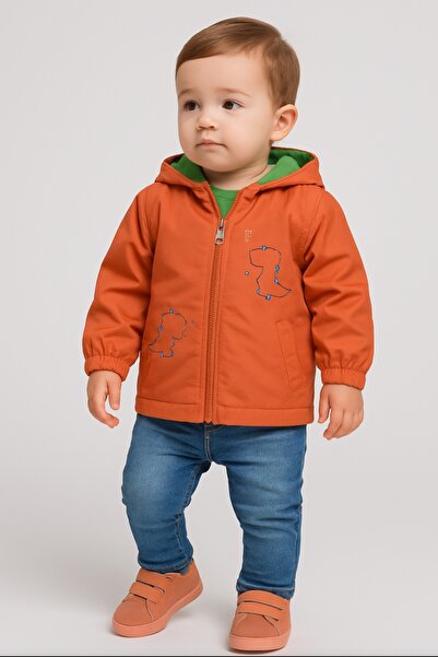 Bebessi Erkek Bebek-çocuk Fermuar Kapama Kapüşonlu Yağmurluk Uzun Kol Tshırt Kot Pantolon Dinazor  Takım