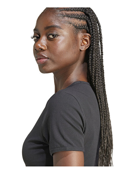 adidas IY9664 ESS RIB TEE Siyah Yuvarlak Yaka Crop Düz Kadın T-Shirt