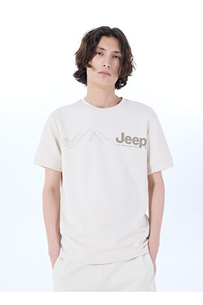 Jeep Bisiklet Yaka Baskılı Kırık Beyaz Erkek T-Shirt J5SM-TST7371