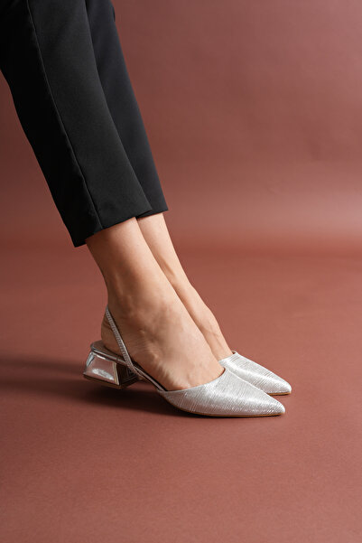 sv savves Sage Silver Glitter Low Women's Premium Heeled Shoes