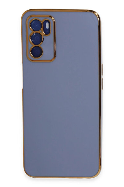 cepmoda Oppo "A16" Telefon Kılıfı - Gold Çerçeveli Parlak Silikon Kapak - MAVİ