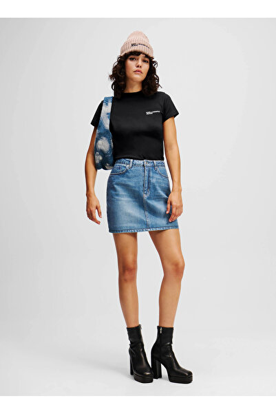 Karl Lagerfeld Jeans Bisiklet Yaka Düz Siyah Kadın T-Shirt A1W17004