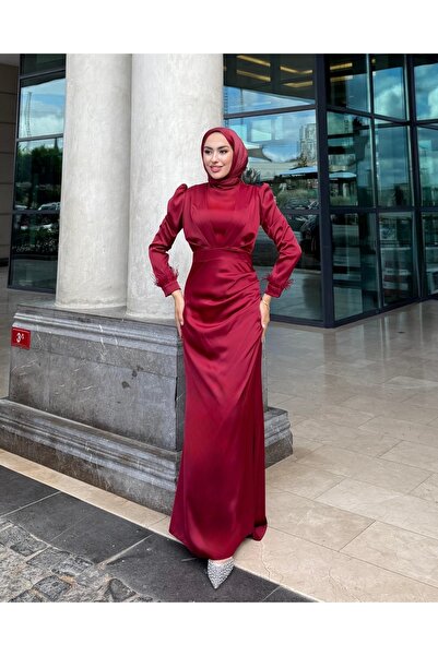 modadeywearst Kolları Püsküllü Saten Tesettür Abiye