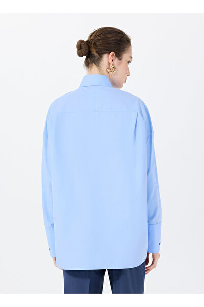Sorbe Bol Kesim Gömlek Yaka Mavi Kadın Gömlek THE BOYISH SHIRT 4004