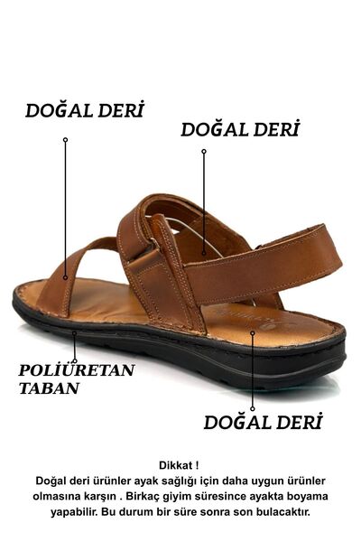 sermoda Hakiki Gerçek Deri Cırtlı Erkek Sandalet Taba