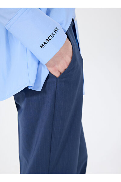 Sorbe Bol Kesim Gömlek Yaka Mavi Kadın Gömlek THE BOYISH SHIRT 4004