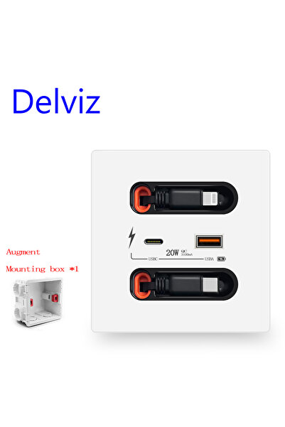 DELVIZ مقبس USB أبيض مع كابل شحن قابل للسحب، منفذ USBA+USBC عالمي 5 فولت 3100 مللي أمبير، 20 وات فاس