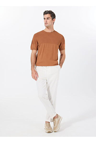 Fabrika Bağlamalı Bel Duble Paça Kırık Beyaz Erkek Chino Pantolon F5SM-PNT 2721