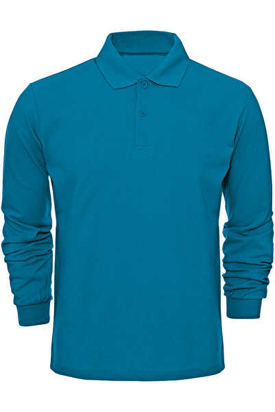 Çapıt 100% βαμβακερό γιακά πόλο μακρυμάνικο σκούρο τιρκουάζ Σχολικό/καθημερινό μπλουζάκι