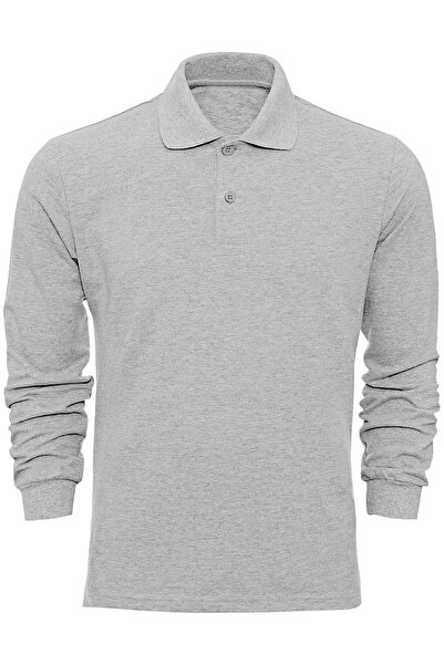 Çapıt تي شيرت كاجوال/مدرسية بأكمام طويلة وياقة بولو قطن 100% باللون الرمادي