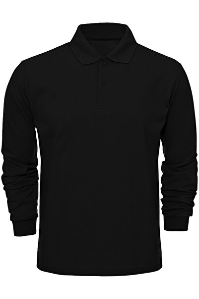 Çapıt 100% βαμβακερό γιακά πόλο μακρυμάνικο μαύρο σχολικό/καθημερινό μπλουζάκι