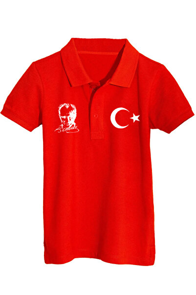 Çapıt Βαμβακερό μπλουζάκι πόλο με λαιμόκοψη και κόκκινο κοντό μανίκι με σχέδι...