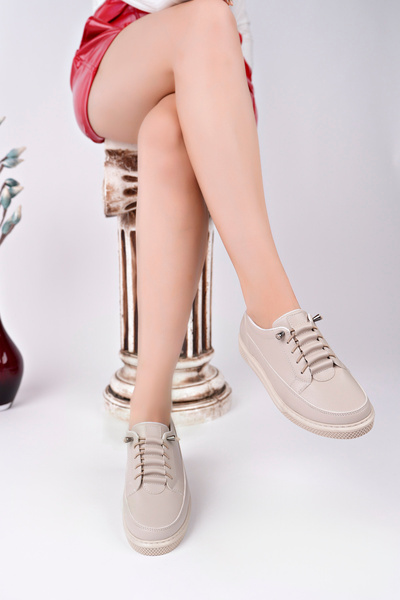 meyra'nın ayakkabıları Women's Leather Rubber Laced Orthopedic Sole Ballerinas