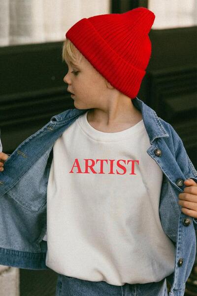 Monila Unisex Çocuk Baskılı 3 İplik Kumaş Pamuklu Sweatshirt