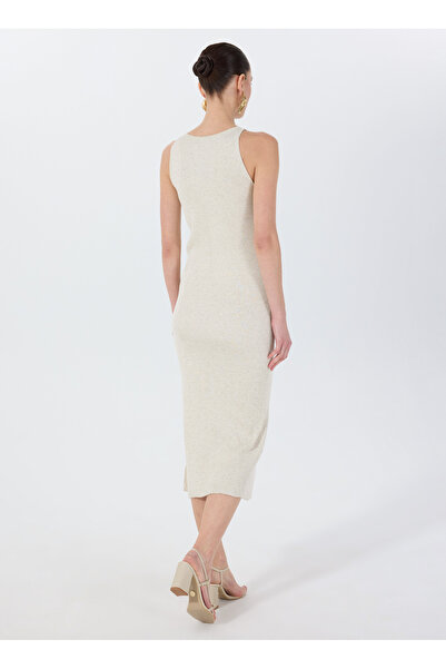 Fabrika Bej Kadın V Örgü Elbise F5SL-ELB0401